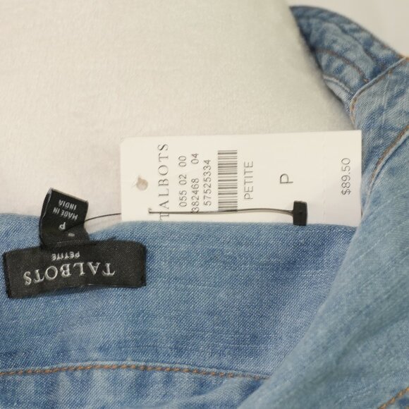 NWT 100% cotton Talbots Petite Small Blue Jean Shirt ¾ Length with Collar - Picture 7 of 7